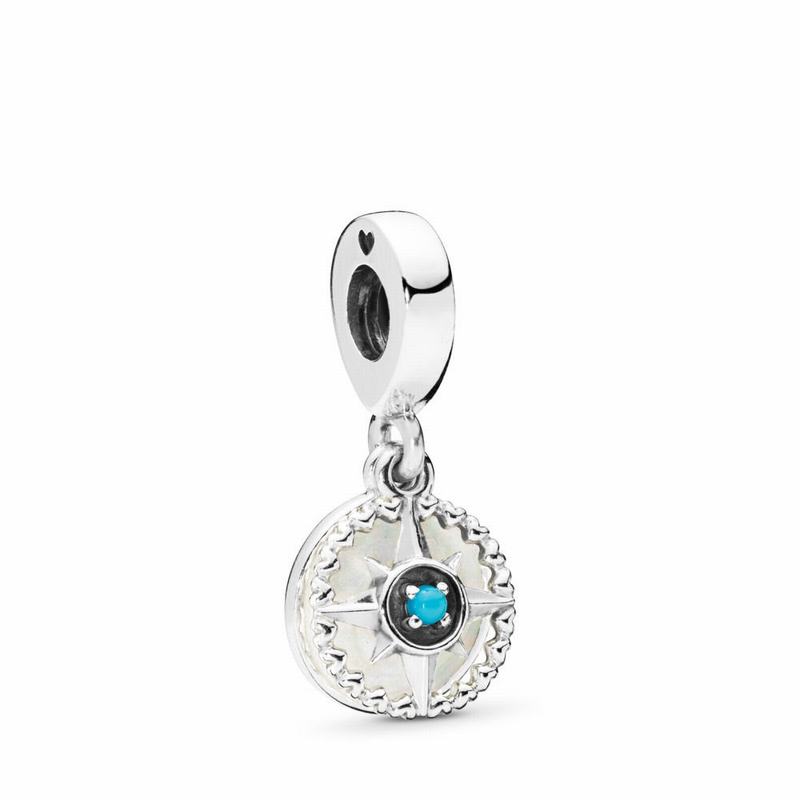 Pandora Compass Rose Dangle Charm Ireland - Sterling Silver/Enamel/Blue/Crystal - 024593RGA